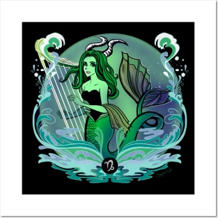 Capricorn Sea Goat Musical Mermaid Retro Design Posters and Art